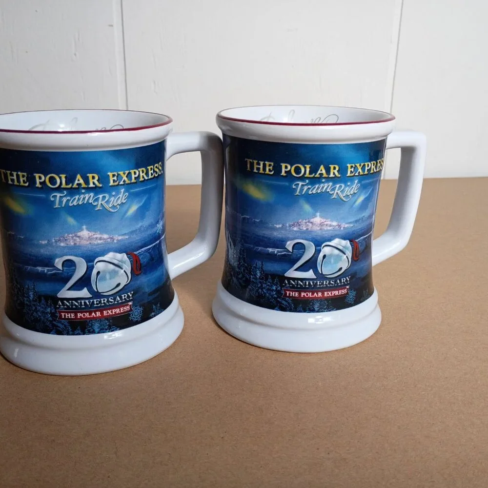 Polar Express Train Ride 20th Anniversary Mugs Set of Two Christmas Believe - Picture 3 of 6